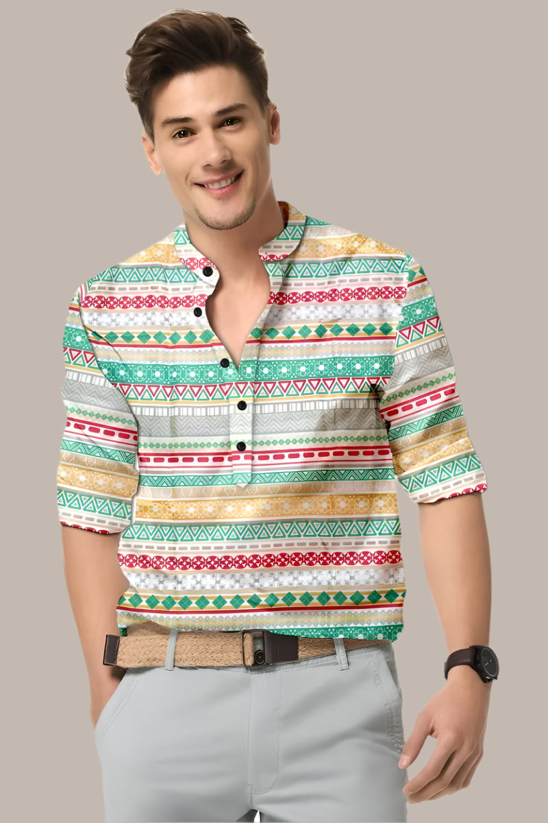 Men's Printed Spread Collar Casual Shirt Multicolor
