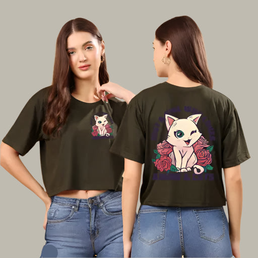 Back design of Girls' Anime Crop T-Shirt – Comfortable Oversized Fit