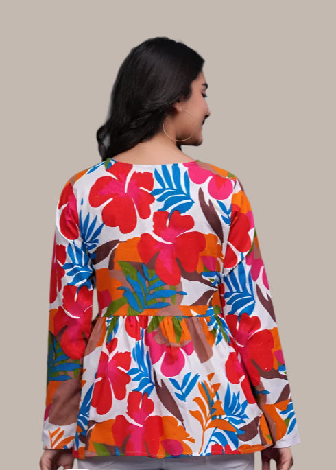 Back design of soft cotton puff-sleeved crop top – lightweight and breathable