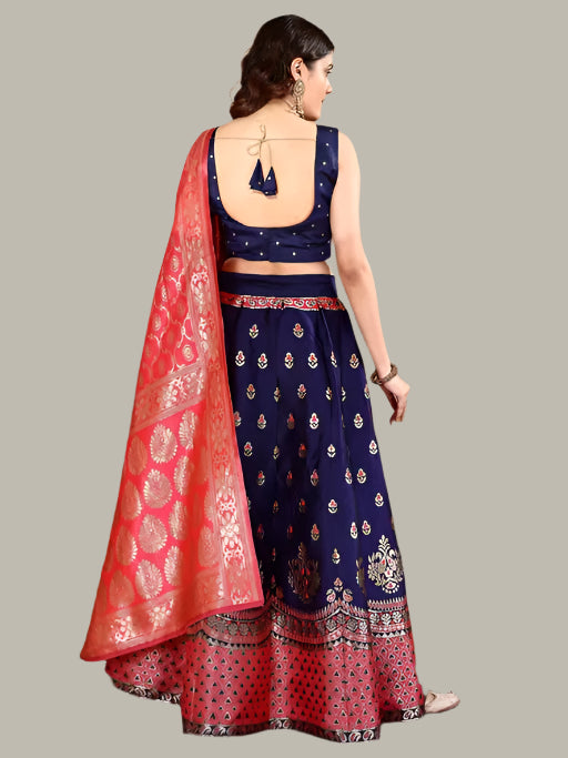 Back design of Banarasi Silk Lehenga Choli featuring detailed embroidery and zari work
