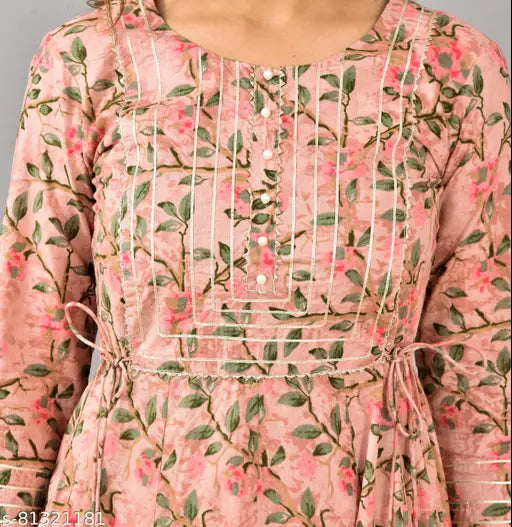 Close-up of Ethnic Prints on Soft Rayon Fabric – Anarkali Style