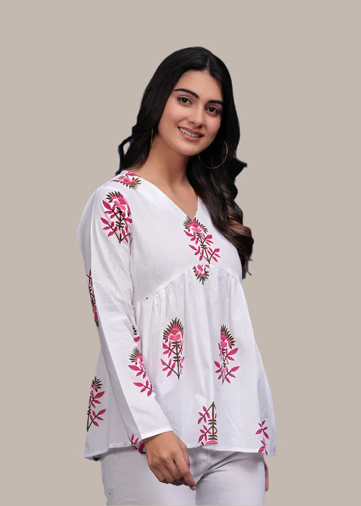 Stylish Side Profile of Colorful Cotton Peplum Top – Women’s Casual Fashion