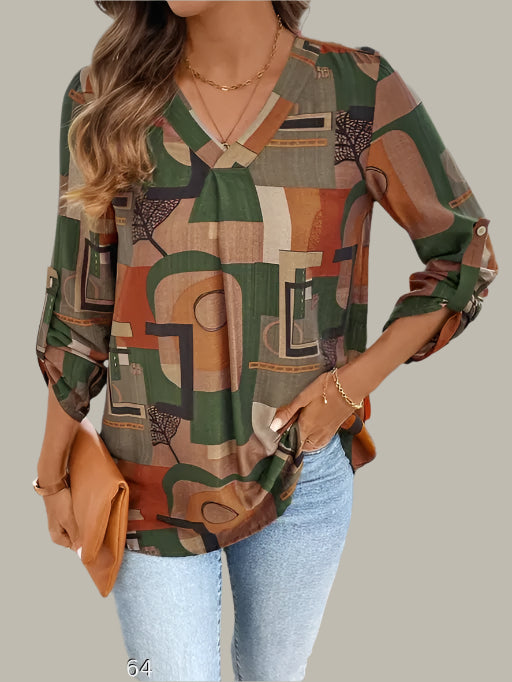 Model wearing geometric tunic – Fall Fashion Collection by Trendy Store