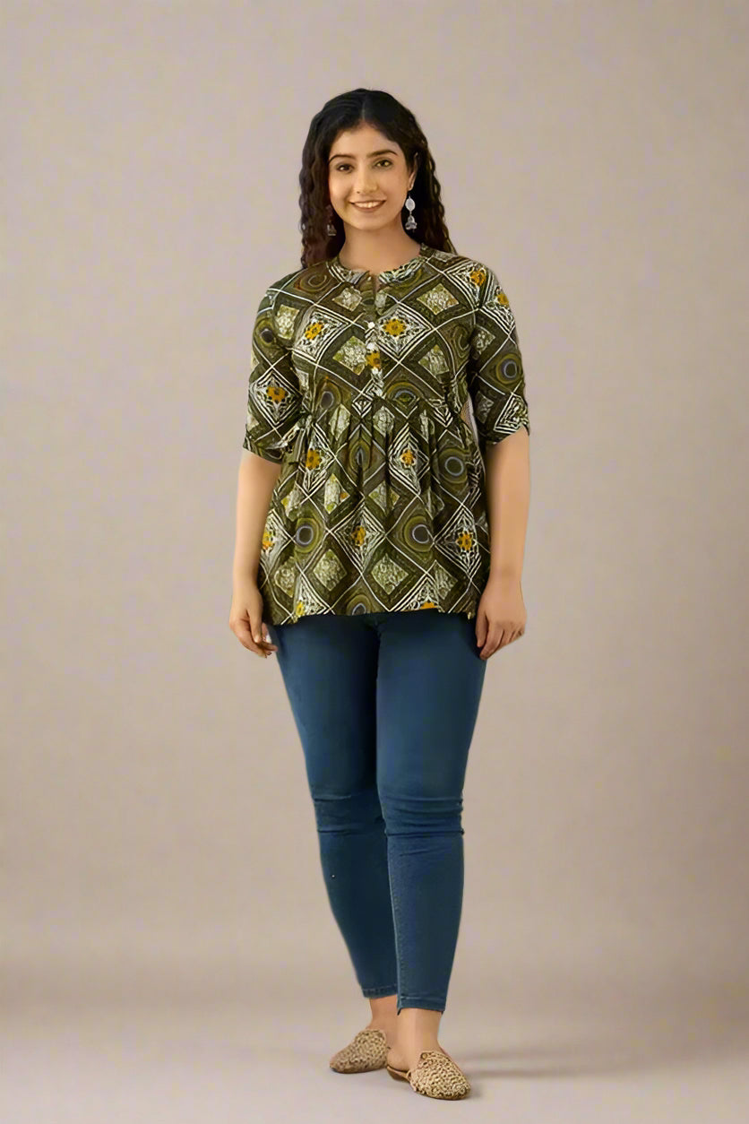 Girls wearing printed party top styled for casual and festive events