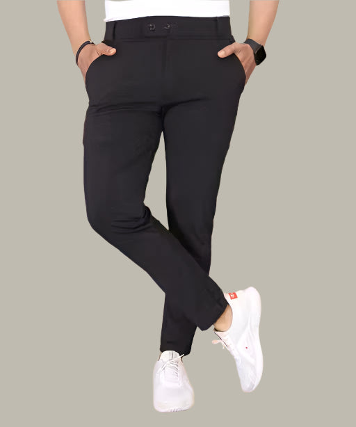 Men’s Casual Solid Black Trouser – Stylish Front View for Work & Party Look
