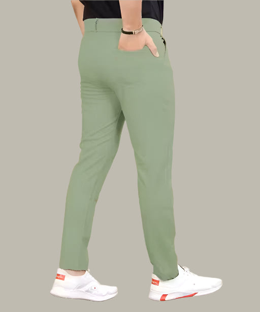 Back View – Light Green Solid Trouser for Men – Lightweight Everyday Wear