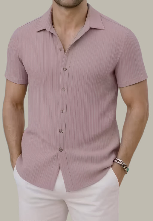 Pink Popcorn Texture Shirt for Men – Trendy Solid Style