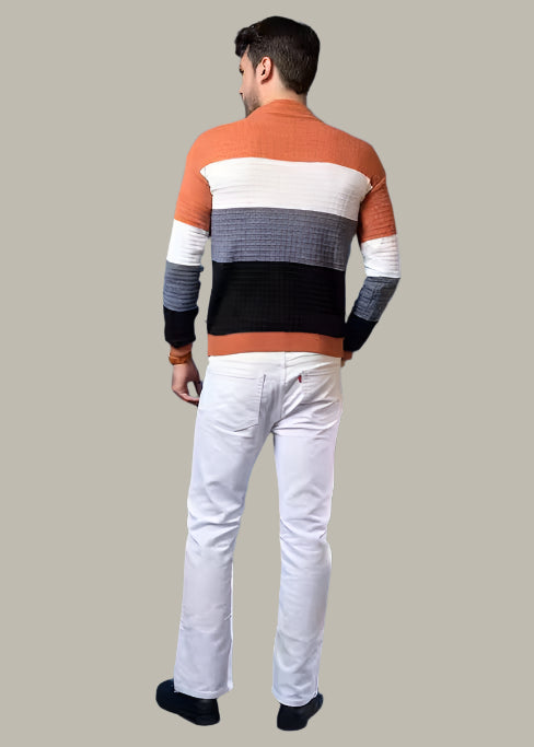 Back Design of Wear Lusso Men’s Mustard Round Neck Sweater – Warm and Stylish