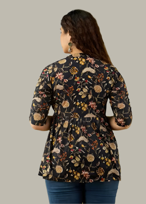 Back design of printed party top with regular sleeves – ideal for girls and young women