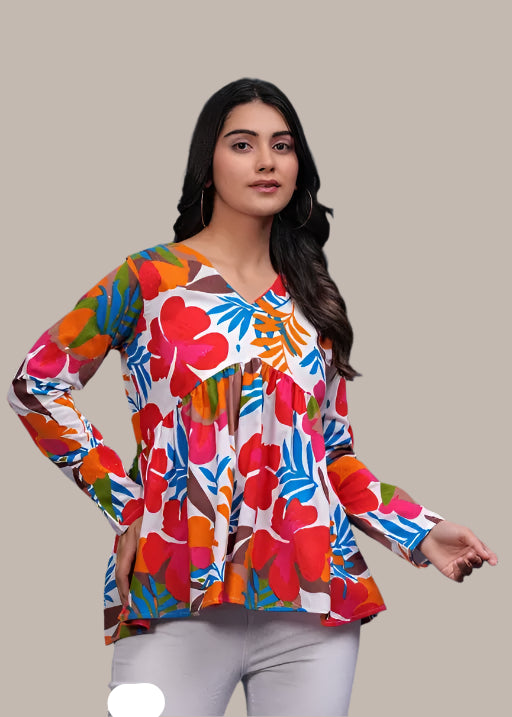 Model wearing puff sleeve cotton crop top – ideal for summer or casual wear