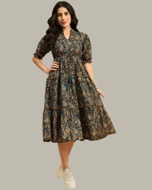 Pure Rayon Knee-Length Western Dress – Front View