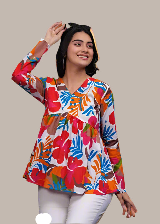 Soft cotton crop top with puff sleeves – front look for women