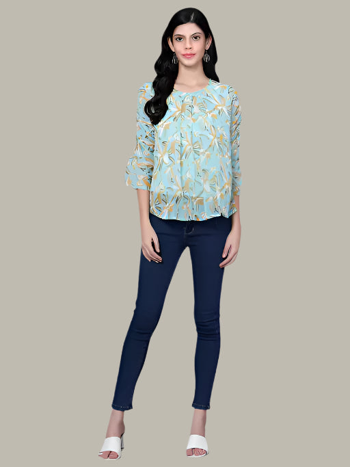 Model Wearing Floral Georgette Casual Top – Perfect for Everyday Elegance