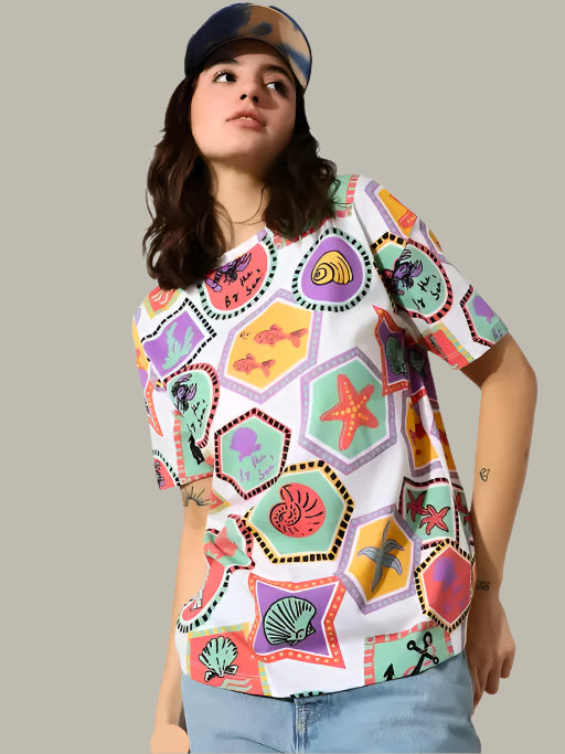 Women's Loose Fit T-Shirt – Half Sleeves & Drop Shoulder Style for Casual Comfort