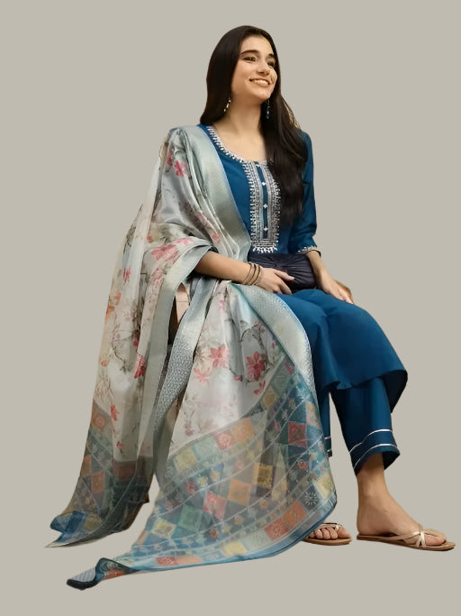 Fancy Cotton Heavy Work Design Kurta Sets With Dupatta