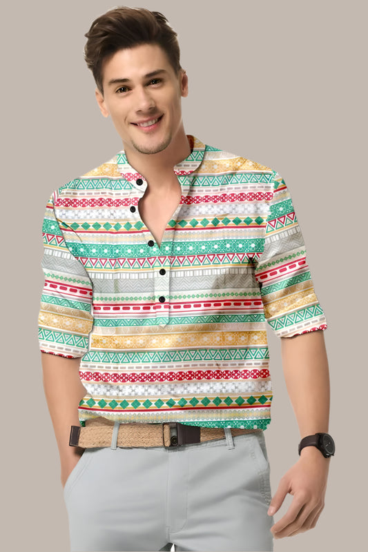 Men's Printed Spread Collar Casual Shirt Multicolor