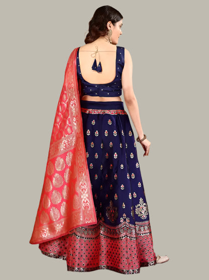 Back design of Banarasi Silk Lehenga Choli featuring detailed embroidery and zari work
