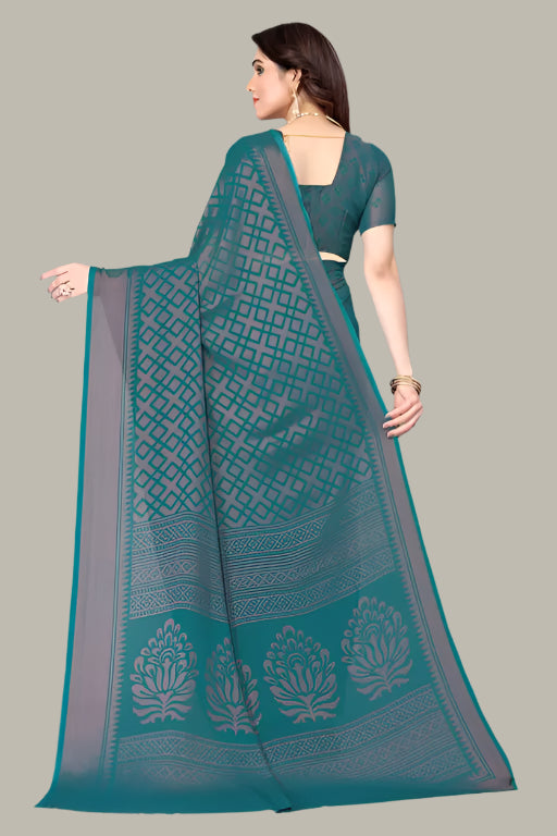 Close-up of pallu design – Brasso print on chiffon saree for women
