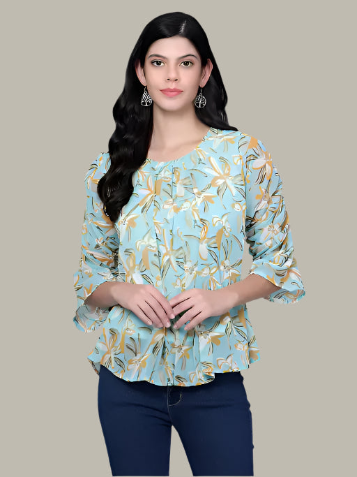 Women Casual Floral Georgette Top – Elegant Front Design in Lightweight Fabric
