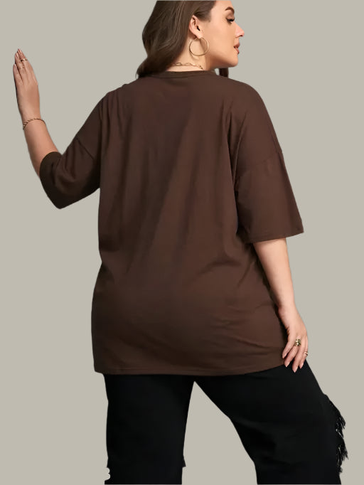 Back profile of Brown Cotton T-Shirt for Women – Fluttering Design

