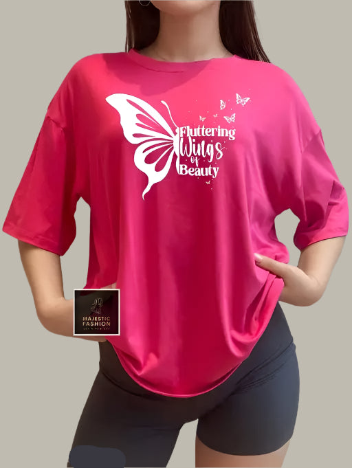 *Fluttering Test Pink T-Shirt – Stylish Women’s Top in Soft Cotton
