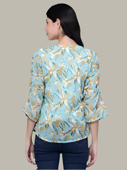 Back View of Floral Georgette Top – Stylish Casual Fit for Women