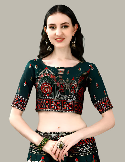 Green Banarasi Silk Lehenga Choli – Front View with Intricate Embroidery for Marriage
