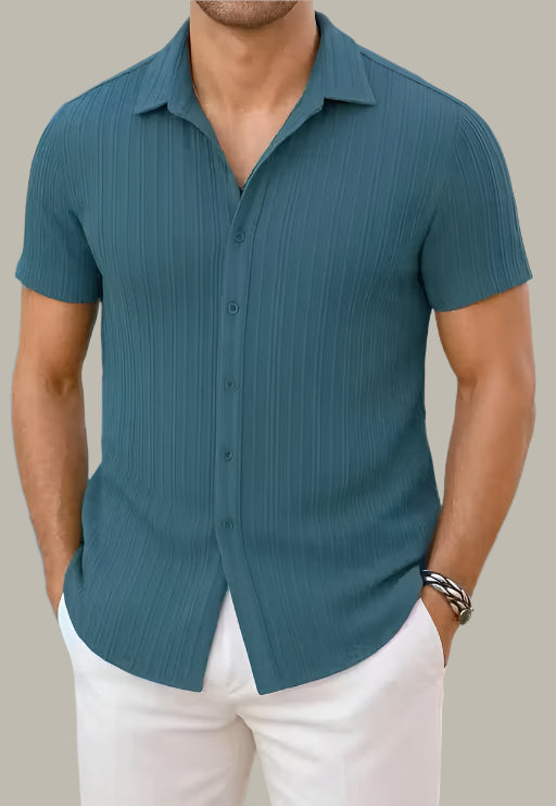Solid Green Popcorn Fabric Shirt for Men – Smart & Comfortable Fit
