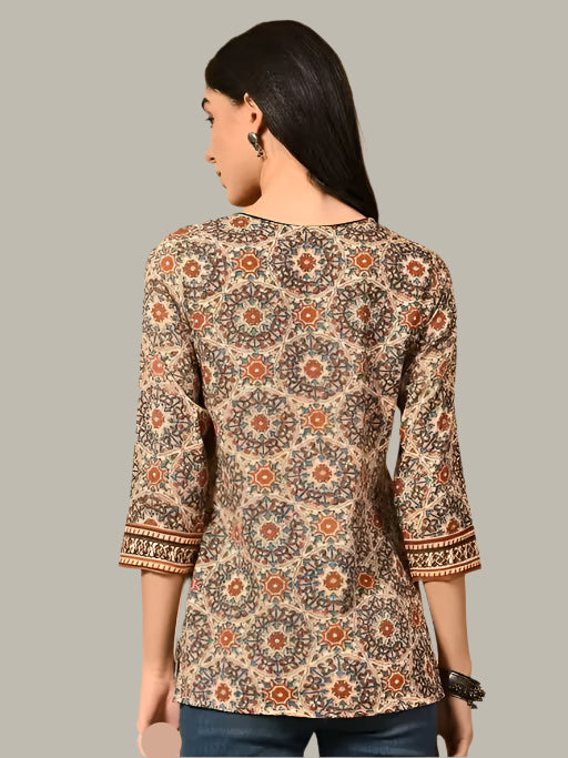 Womens Cotton Printed Badmeri Ajrakh Prints Short Kurti Quality Primium