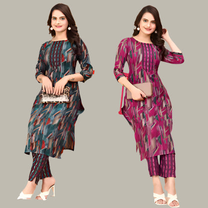 Trendy front view of Pack 2 – Cotton Kurti Pant Set for Women’s Festive Look