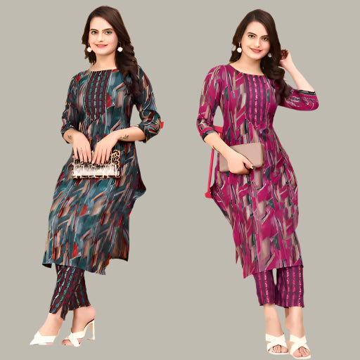 Trendy front view of Pack 2 – Cotton Kurti Pant Set for Women’s Festive Look