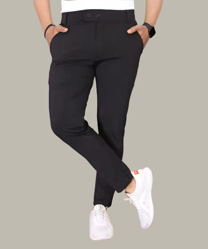 Men’s Casual Solid Black Trouser – Stylish Front View for Work & Party Look
