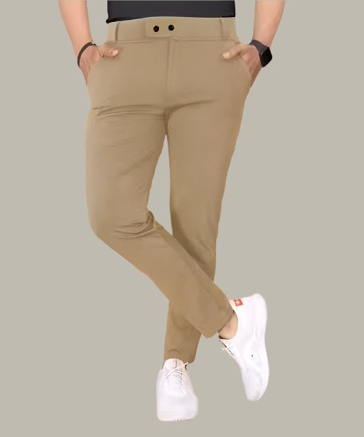 Front View – Men’s Casual Solid Brown Trouser for Daily and Office Wear
