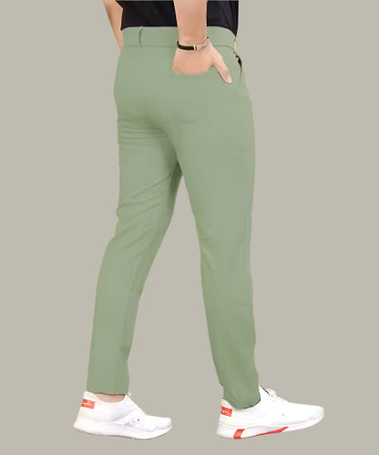 Back View – Light Green Solid Trouser for Men – Lightweight Everyday Wear
