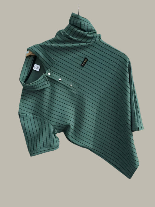 Front view of new trending men's striped polo neck T-shirt – modern and stylish look
