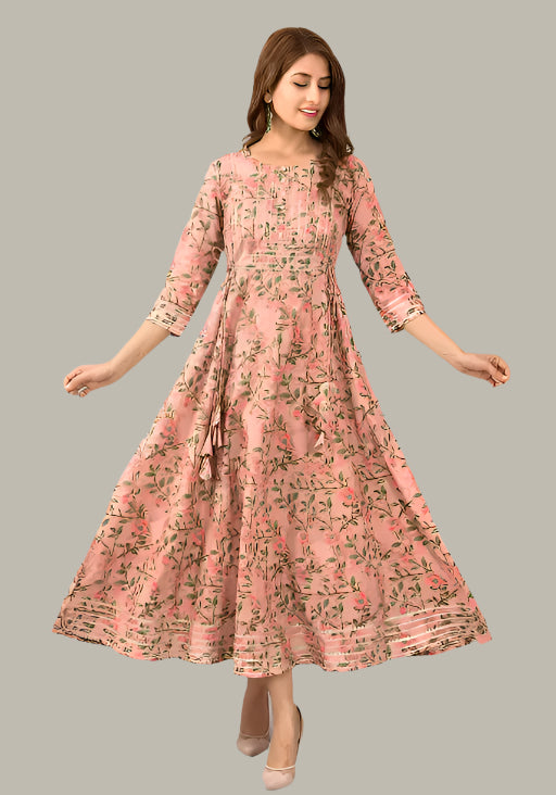 Women’s Rayon Anarkali Dress – Front View with Beautiful Ethnic Prints

