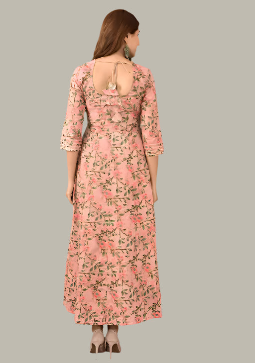 Back View of Traditional Rayon Anarkali with Intricate Ethnic Patterns

