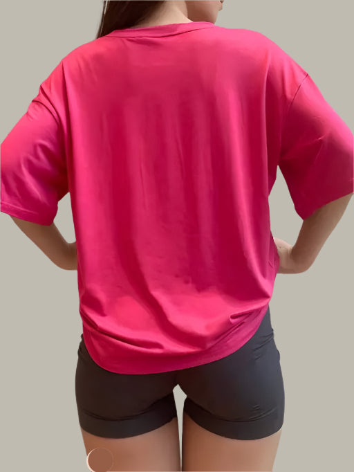 Back angle of Women’s Fluttering T-Shirt in Pink – Perfect for Casual Days
