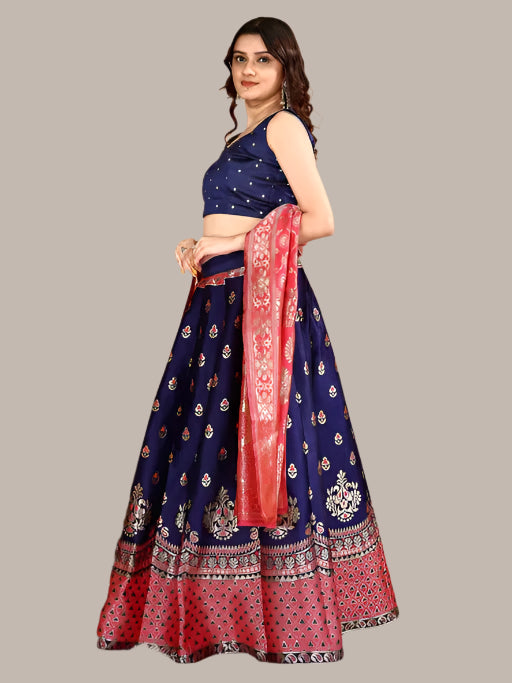 Side look of traditional Banarasi Lehenga Choli – rich silk texture and flared skirt
