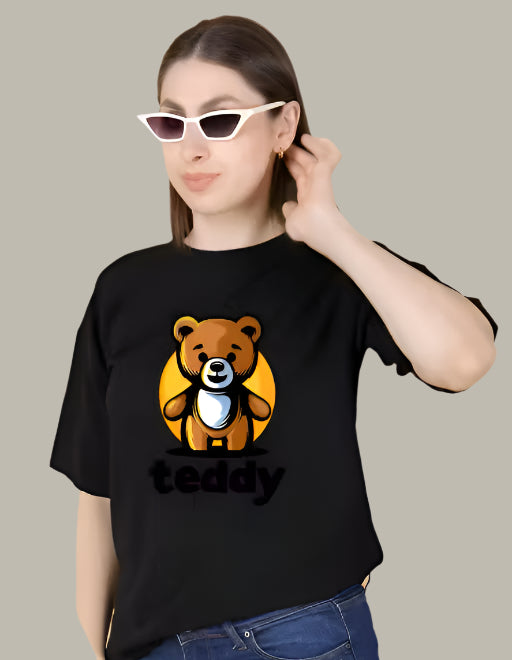Front view of women's round neck T-shirt in soft cotton – casual and comfy
